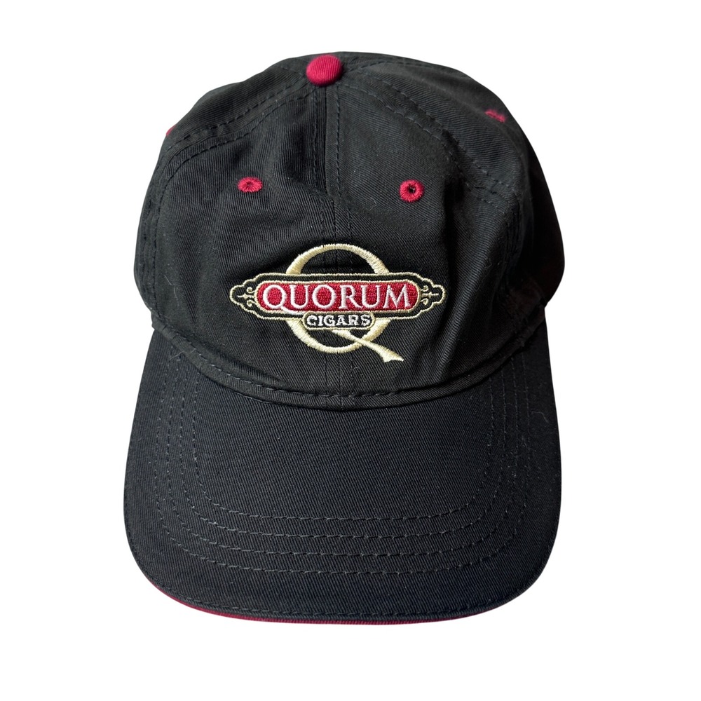 Quorum Cigars Hat Mens OSFM Black Baseball Cap Hook Loop Strap Embroidered Logo